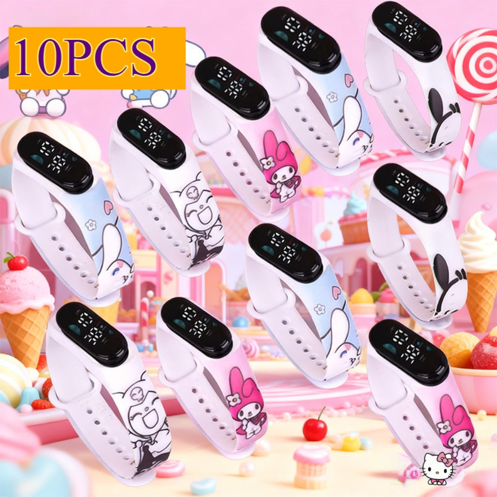 Sanrio Kuromi My Melody Kids Electronic Sports Watch Set 10 Pack, Kawaii Anime 4-Color Mix