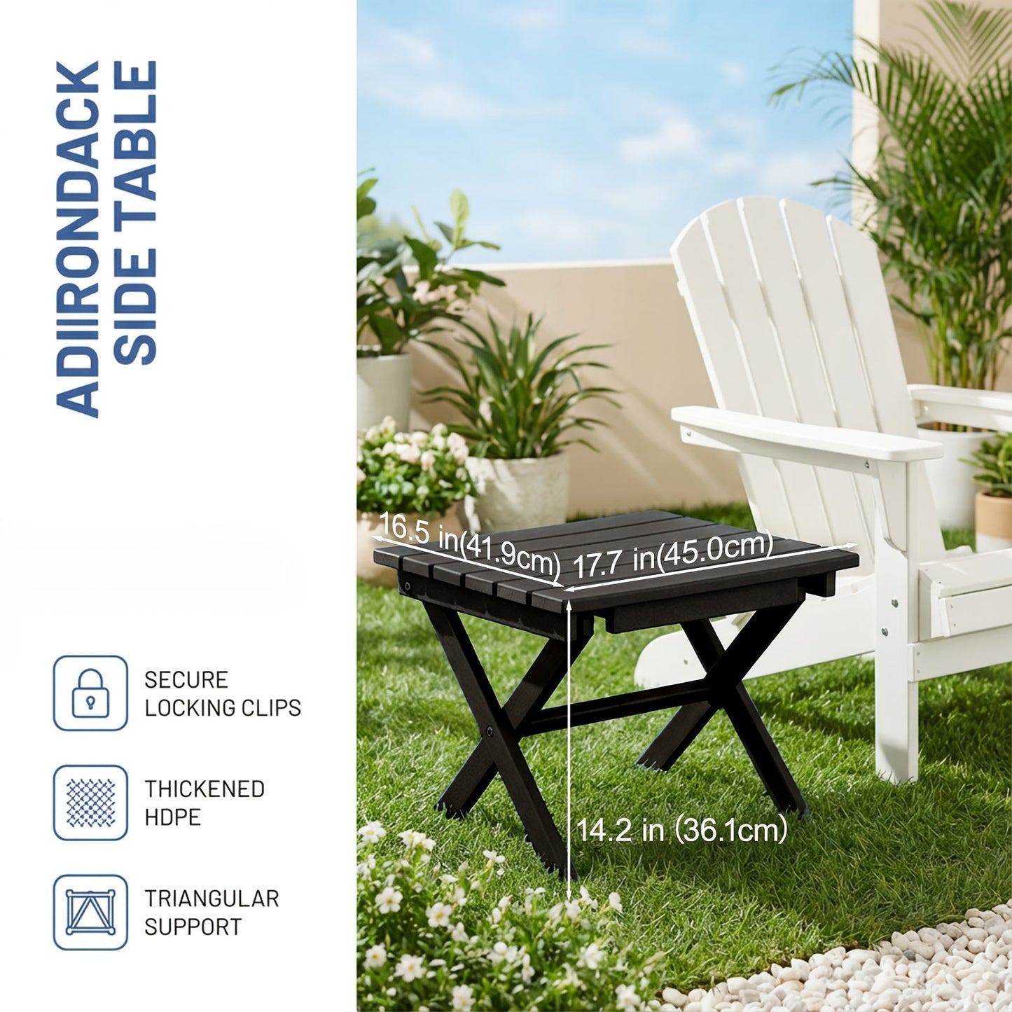 Outdoor Side Table HDPE Collapsible Weather-Resistant Portable End Table for Adirondack Chair, Camping, RV, Poolside & Garden Use
