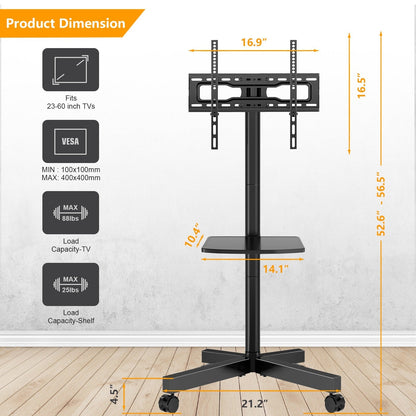 23-Inch Rolling TV Stand with Adjustable Height for Living Room detail image - detail view 3