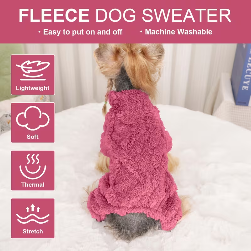 Fleece Dog Sweater Turtleneck Jumpsuit for Small Dogs & Cats 1-15 lbs – Soft Warm Winter Puppy Pajamas Onesie