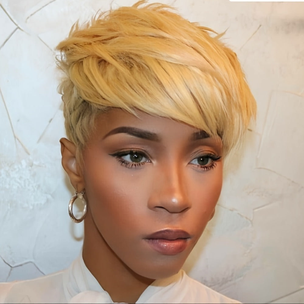 Synthetic Wig 4-Inch Layered Pixie Cut with Bangs in Six Color-Code Options for Cosplay with Model-Specific Color, Length and Cap Options