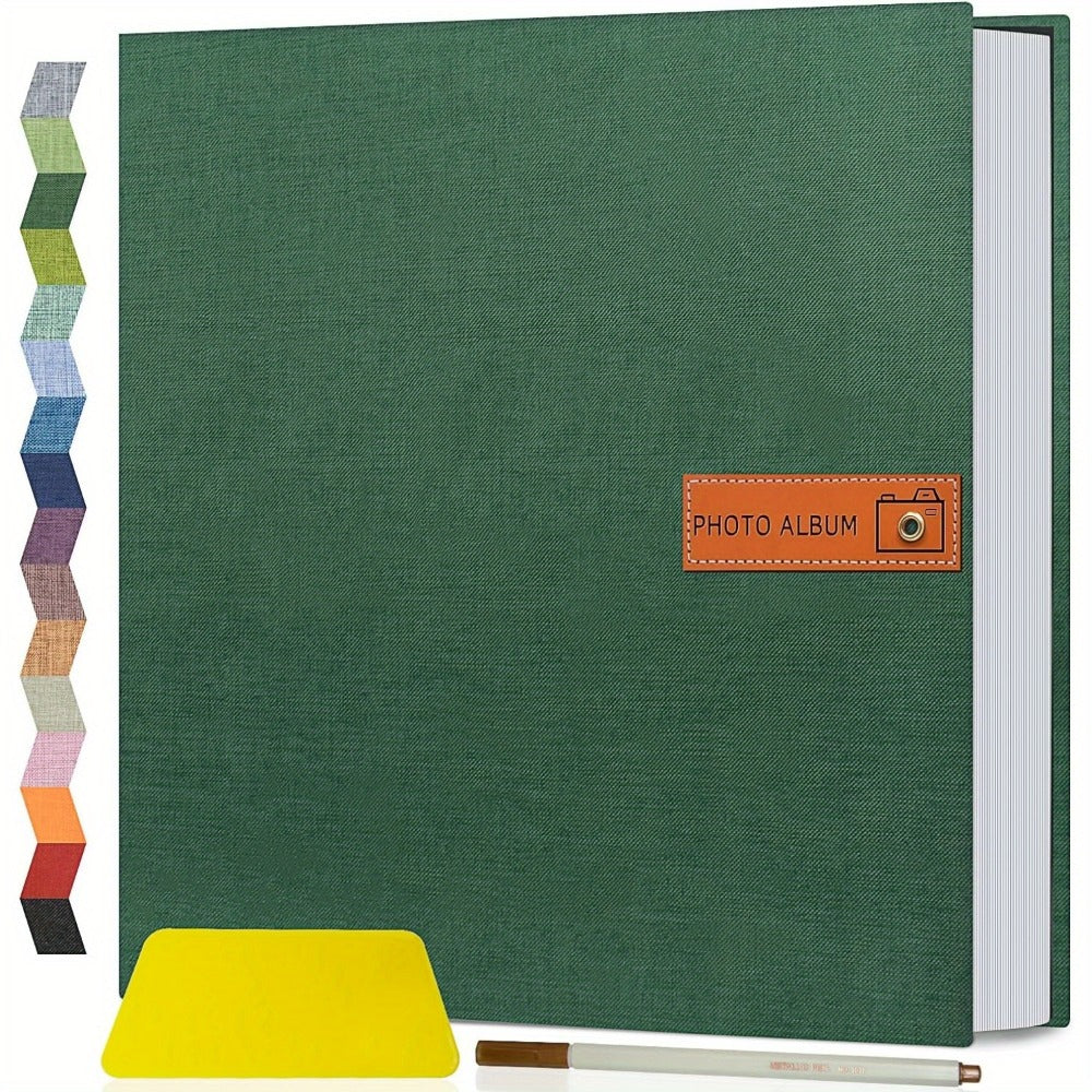 Self Adhesive Photo Album Scrapbook – Large Linen Cover Memory Book for 4x6 5x7 8x10 Photos, DIY Picture Book with Metal Pen, Gift for Mom