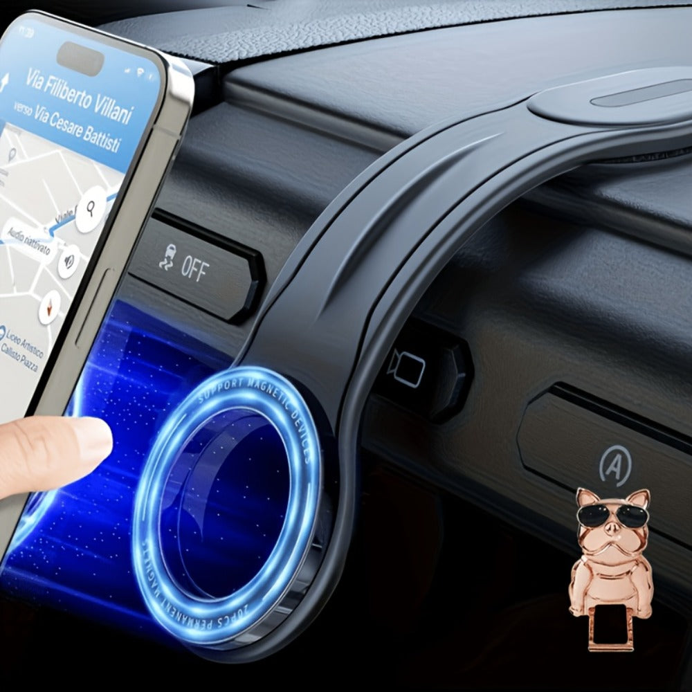 Flexible Gooseneck Car Phone Mount with Round Magnetic Head, Dashboard Base and Two Black Model Options