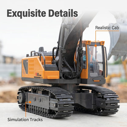 RC Excavator Toy for Kids Track Type 2.4GHz, 1200mAh Rechargeable Remote Control Construction Truck with Metal Shovel & LED Light