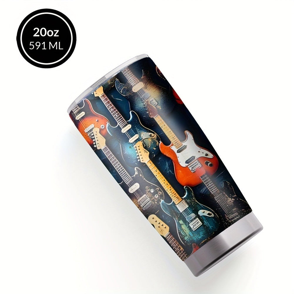 Insulated Tumbler 20oz Guitar Pattern Stainless Steel Travel Mug with Lid and Straw Double for Entryways, Bedrooms and Living Spaces