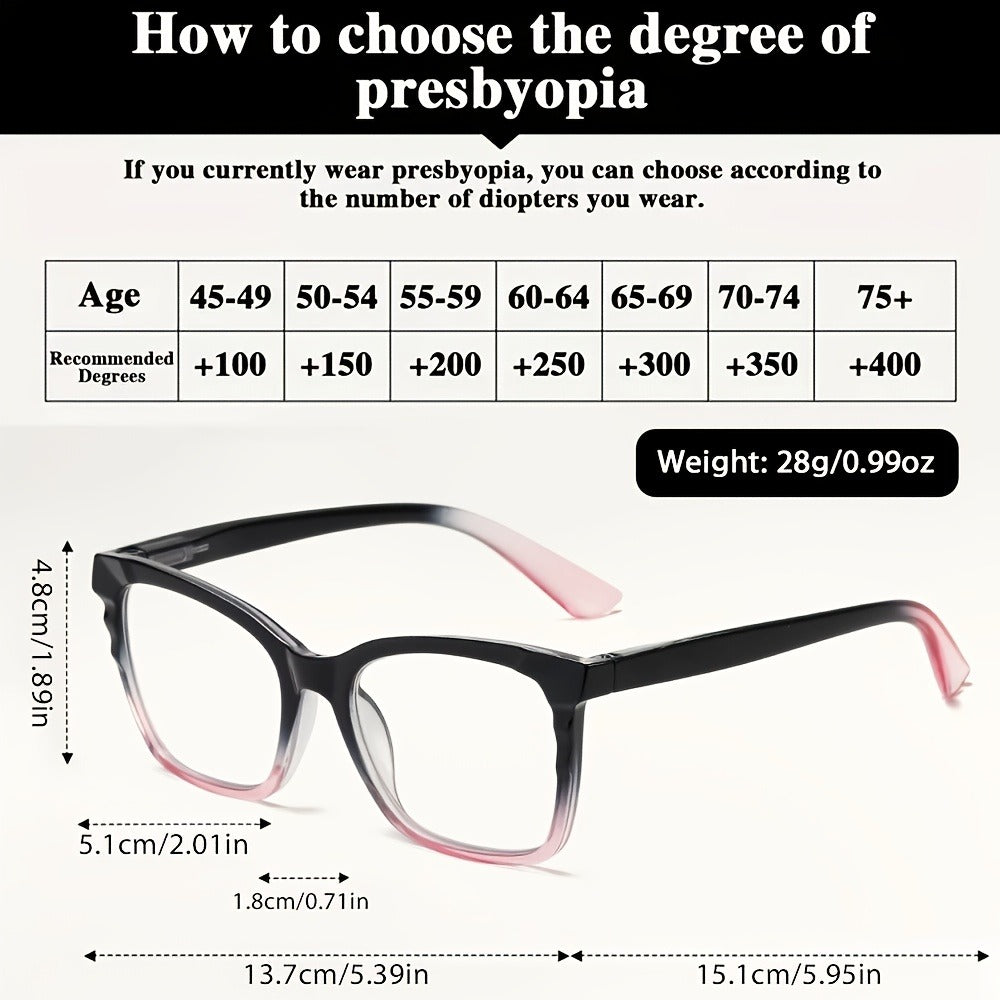 Reading Glasses – Floral Rectangular Readers with Resin Lenses and Spring Hinges with Multiple Strength and Color Options