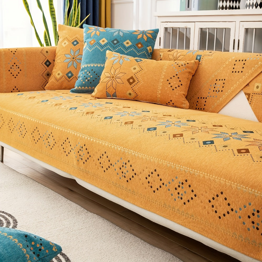 Sofa Cover Bohemian Border Panels for 2, 3 or 4-Seater Sofas and Backrest in Grey, White or Orange