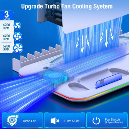 15-Game Storage PS5 Slim Stand with RGB Cooling Fan & Dual Controller Charging Station, Compatible with PS5 Slim Disc & Digital Edition