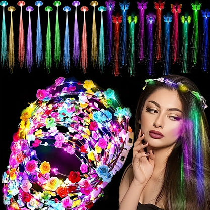 Light Up Flower Crown Headbands 36 Pack Bulk LED Fiber Optic Floral Tiara Glow Party Favors for Women Girls