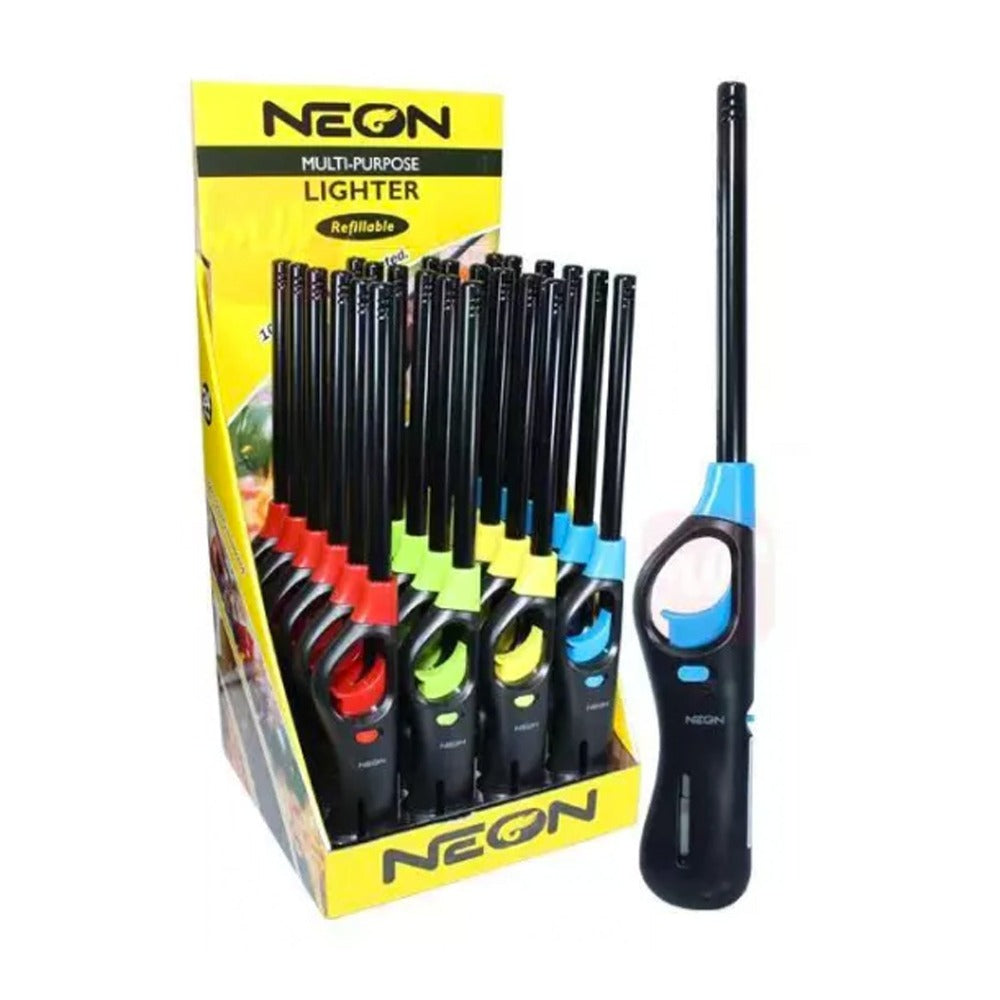 Six-Pack Refillable Butane Candle Lighters with Long Metal Wands and Assorted Mixed Colors
