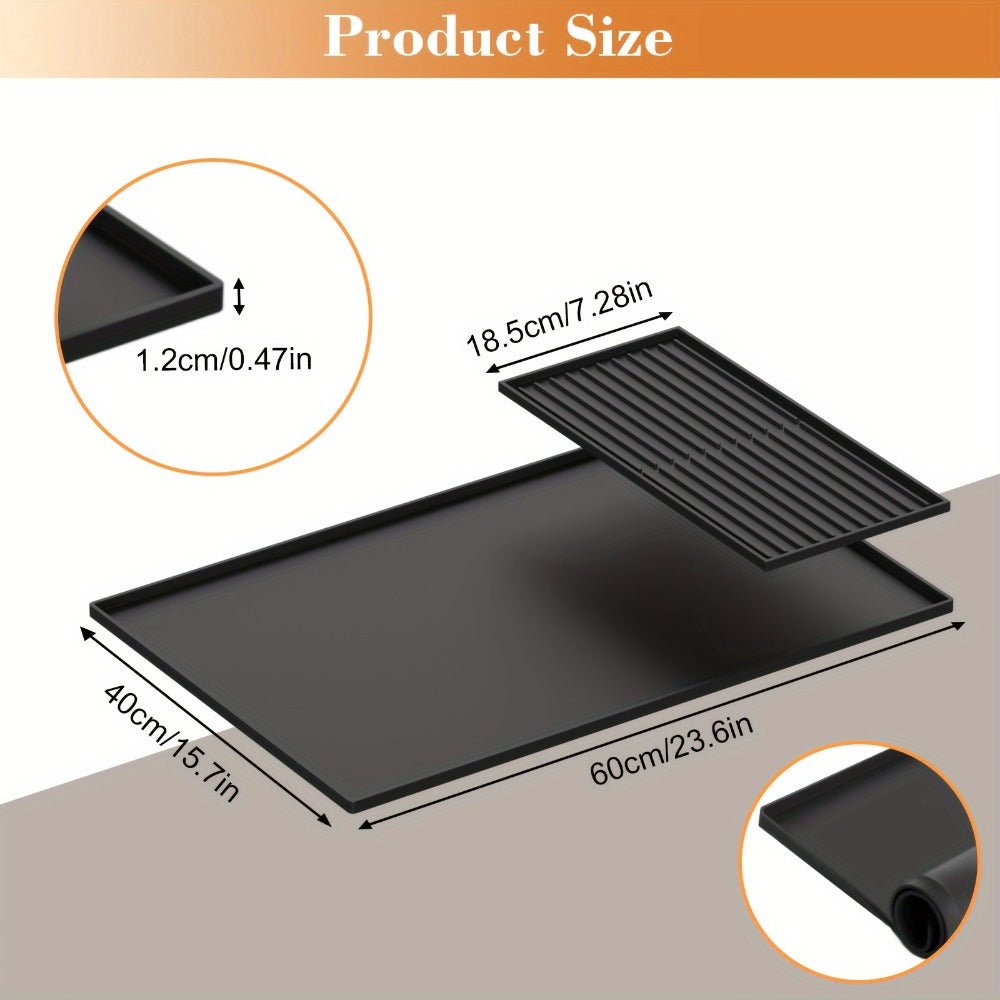 Coffee Bar Mat Silicone with Raised Edges 2-in-1 - Dish Drying Mat for Countertop, Coffee Maker Espresso Machine Mat