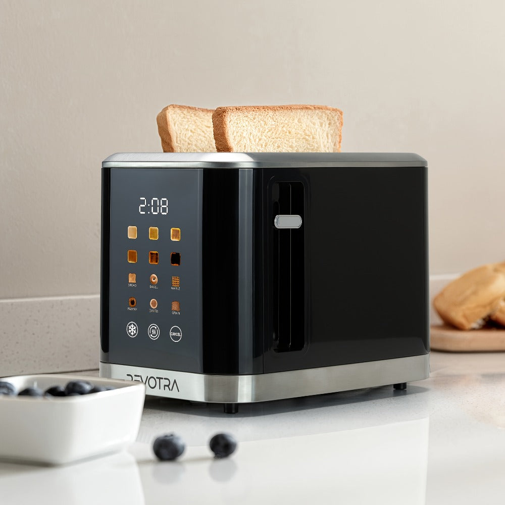 Black Two-Slice Toaster with LED Touch Panel, Six Bread Modes, Six Shade Settings and Removable Crumb Tray