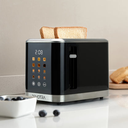 Black Two-Slice Toaster with LED Touch Panel, Six Bread Modes, Six Shade Settings and Removable Crumb Tray