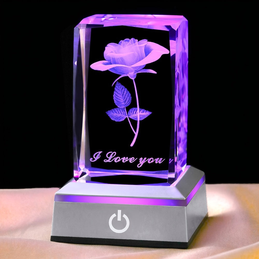 Night Light Rose Floral Acrylic Sign with Color-Changing LED Base and Four Display Styles with Configuration Options for Home Decor