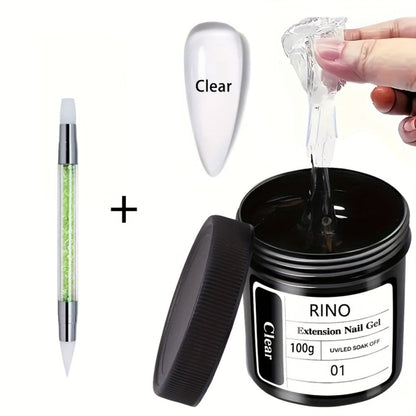 Clear Poly Nail Extension Gel 2-Piece Set, 100g Jars with Application Brush for 3D Sculpting and Rhinestone Nail Art