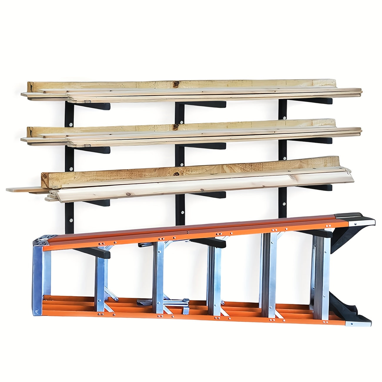 Lumber Storage Rack Wall Mount 4-Level, Per Level Metal Wood Organizer Rack for Garage, Shed & Workshop