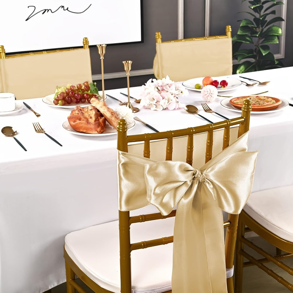 50pcs Satin Chair Sashes Bow Ribbon 7x108in – Universal Chair Belt Streamer for Wedding Reception Banquet Restaurant Hotel Party Event