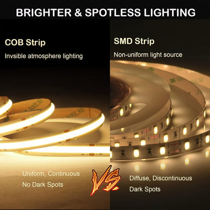 COB LED Strip Light 4800LEDs 32.8FT No – High Density Dimmable Knob Switch Ultra-Thin 8mm Flexible for Home, Desk and Accent Lighting