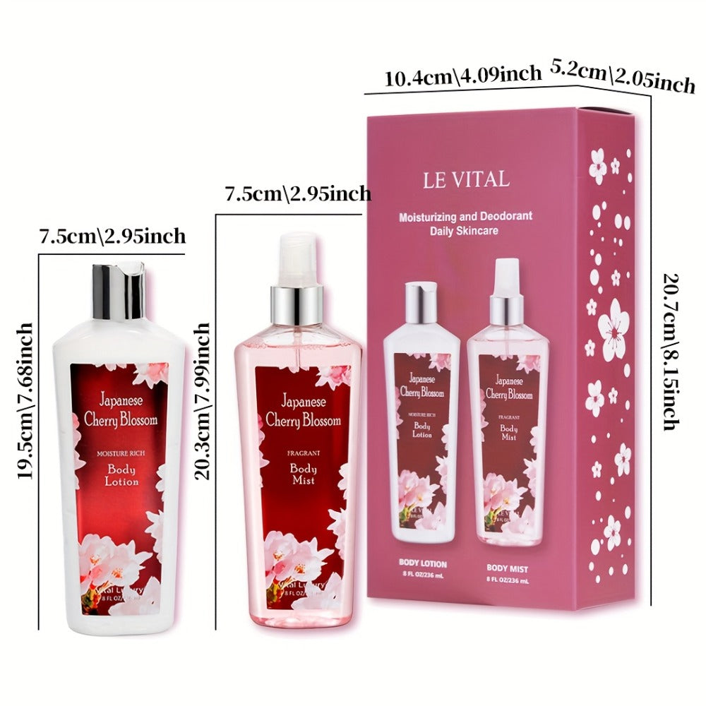 Cherry Blossom Gift Set for Women Body Lotion and Body Mist Japanese Sakura Fragrance Moisturizing Softening Skin Care Set