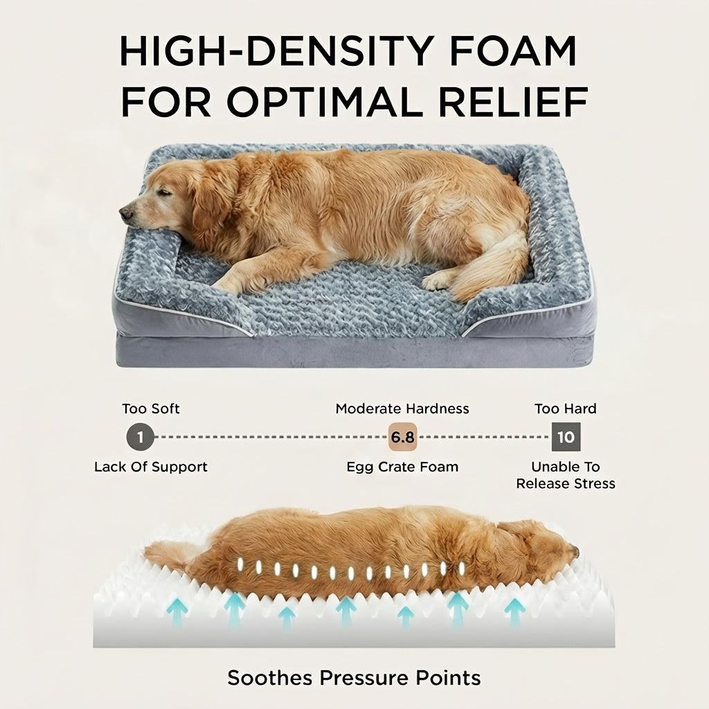 Orthopedic Dog Sofa Bed C-Shape Bolster – Washable Removable Cover, 3-Inch Thick Anti-Anxiety Plush, Nonskid Bottom for Extra Large Dogs
