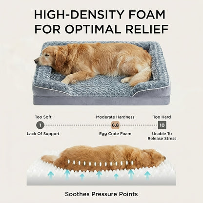 Orthopedic Dog Sofa Bed C-Shape Bolster – Washable Removable Cover, 3-Inch Thick Anti-Anxiety Plush, Nonskid Bottom for Extra Large Dogs