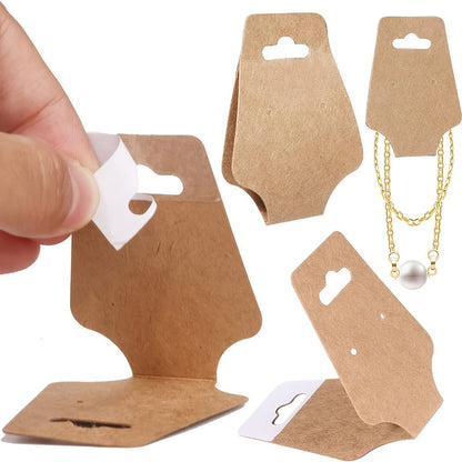 Jewelry Display Cards Wooden Self-Adhesive Kraft Backing | Rounded Corner Hang Tags for Necklaces Bracelets Keychains Boutique Packaging