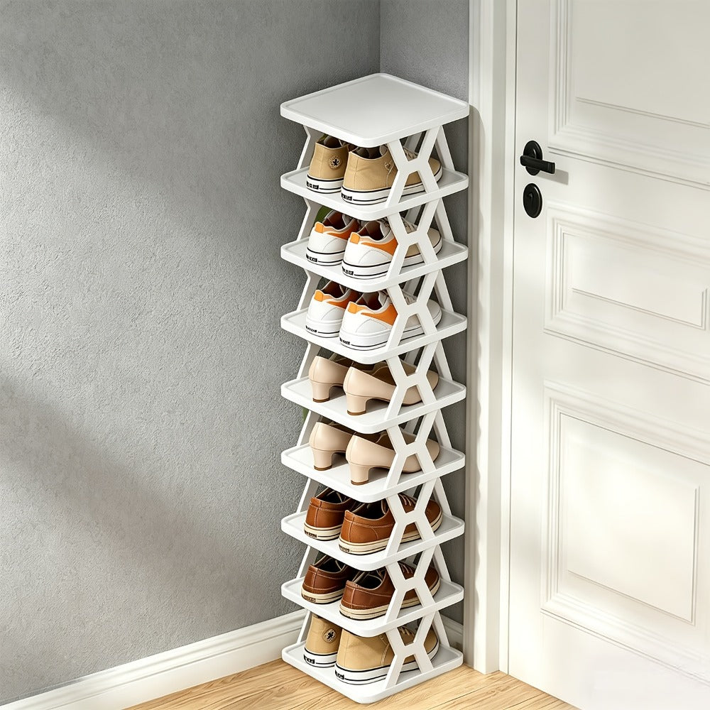 Narrow X-Frame Shoe Rack in Black or White with Six- or Nine-Layer Checkout Configurations