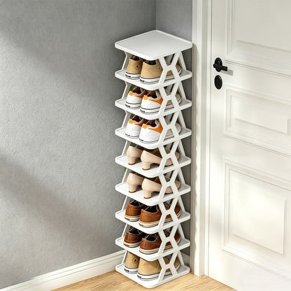Narrow X-Frame Shoe Rack in Black or White with Six- or Nine-Layer Checkout Configurations