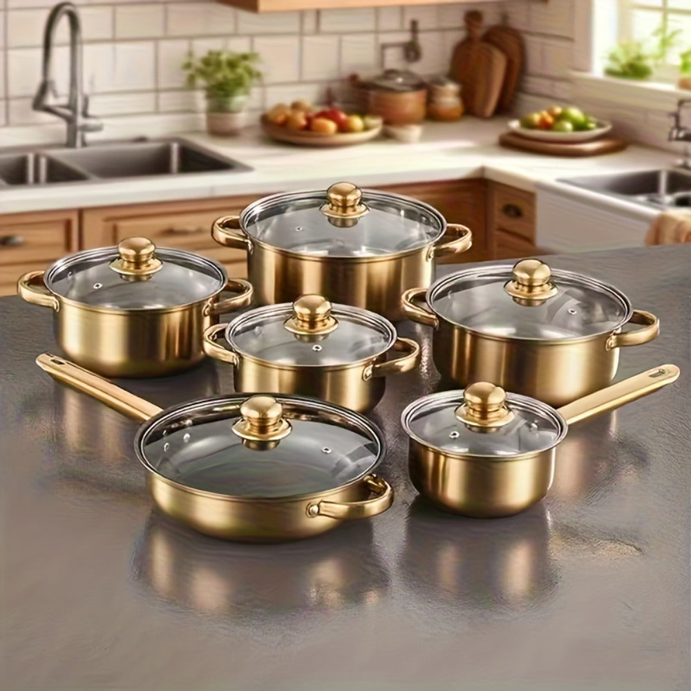 Stainless Steel Deep Pot Cookware Set 10 & 12 Piece with Lids & Dual Handles – Oven Safe Soup Hot Pot Pasta Seafood Stew Pots | Silver Pink