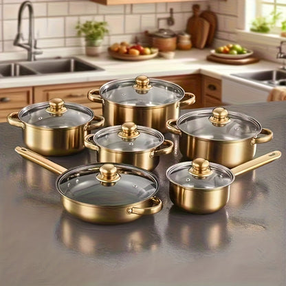 Stainless Steel Deep Pot Cookware Set 10 & 12 Piece with Lids & Dual Handles – Oven Safe Soup Hot Pot Pasta Seafood Stew Pots | Silver Pink