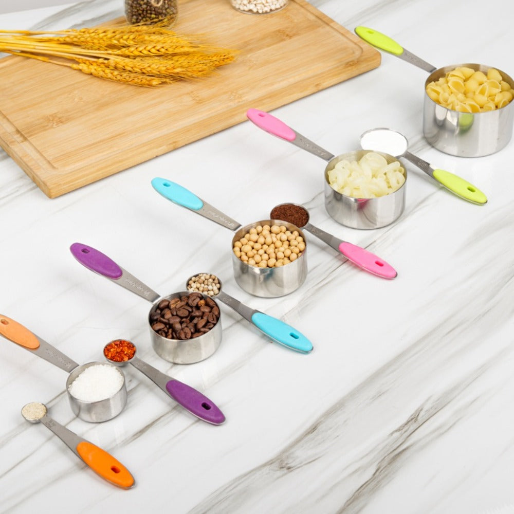 Stainless Steel Measuring Cups and Spoons Set 5pcs with Silicone Handle – Baking & Cooking Kitchen Measurement Tools