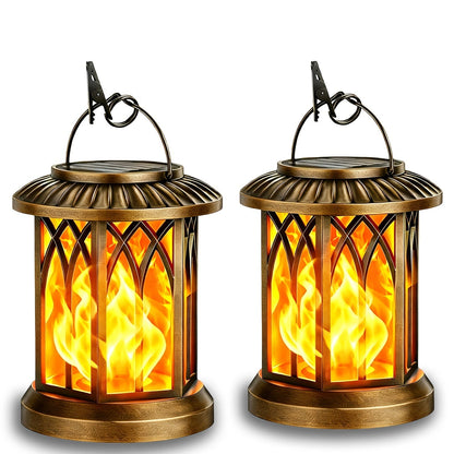 Solar Lantern Outdoor Hanging Lights Flickering Flame IPX5 12Hrs Garden Yard Patio Decor Classic Black Antiqued Bronze 2 or 4 Pack