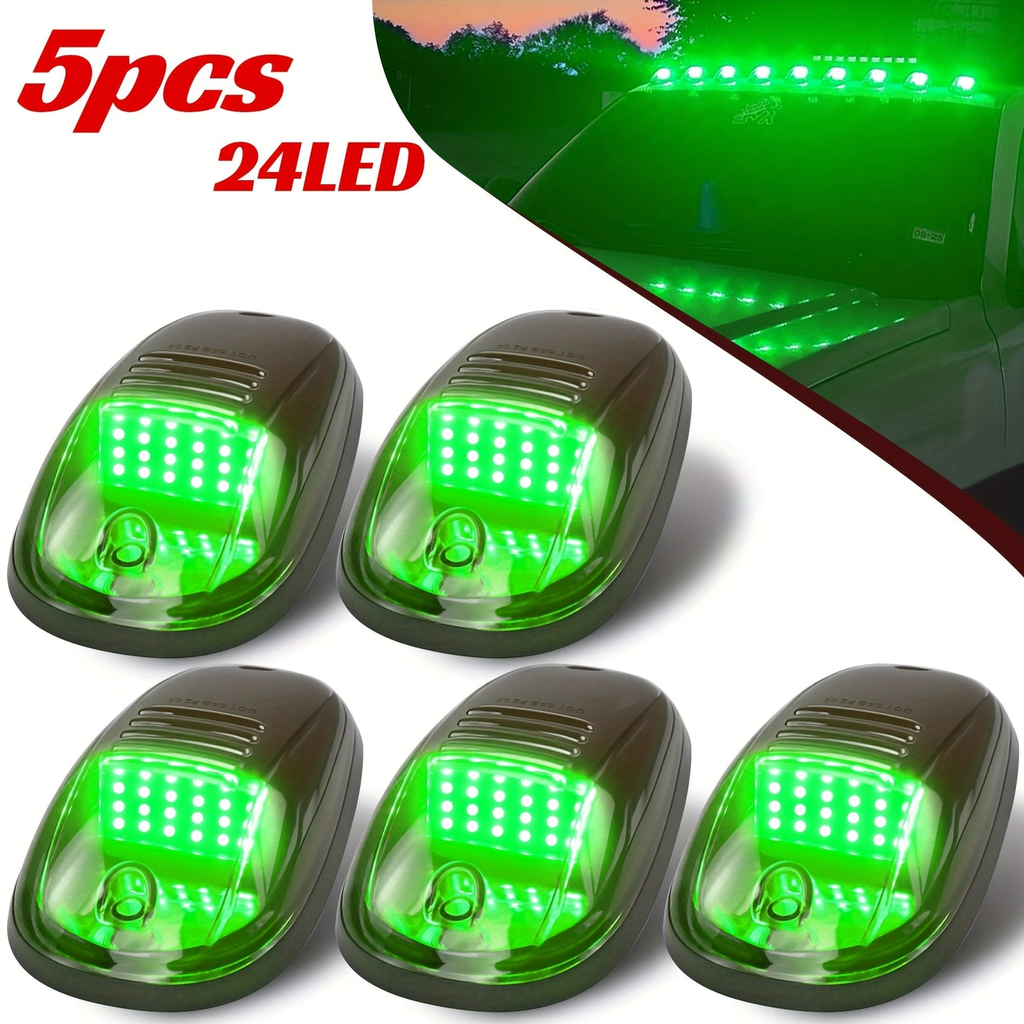 5pcs LED Cab Roof Marker Lights 16/24 LED 12V Super Bright UV-Resistant ABS Lens with Wiring Harness Kit for 2003-2018 Pickup Trucks 1500