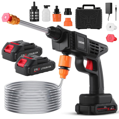 Cordless Pressure Washer 300W – 6-in-1 Nozzle, 1.3GPM Handheld Car Wash Gun with 15000mAh Battery, 60-Min Runtime for Car, Home