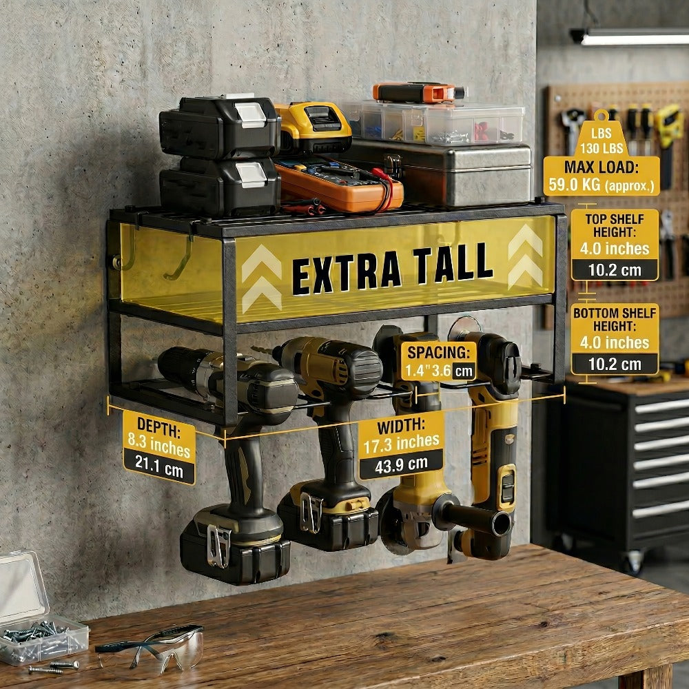 Power Drill Holder Wall Mount, Tool Storage Rack with 3/4 Layer Floating Shelf, Cordless Drill Organizer