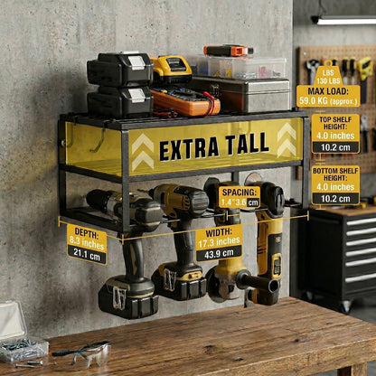 Power Drill Holder Wall Mount, Tool Storage Rack with 3/4 Layer Floating Shelf, Cordless Drill Organizer
