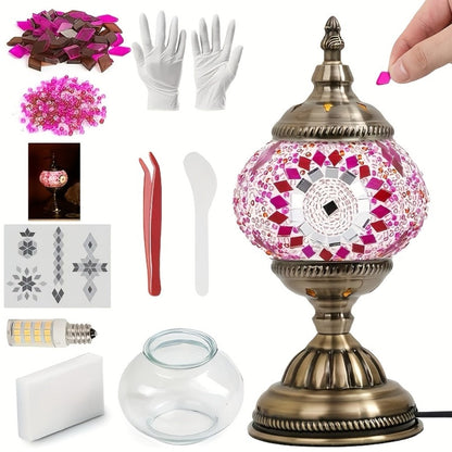 DIY Turkish Moroccan Mosaic Lamp Kit Handmade Glass Metal Brass Dimmable Bohemian Table Light for Entryways, Bedrooms and Living Spaces