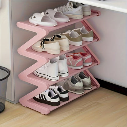 Four-Tier Z-Frame Shoe Rack with Metal Tubes in Graphite Black, Dawn Pink, Gray or Breeze Blue