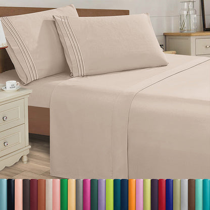 Microfiber Bed Sheet Set 4-Piece Deep Pocket Cooling Sheets Twin Full Queen King Cal King Split King