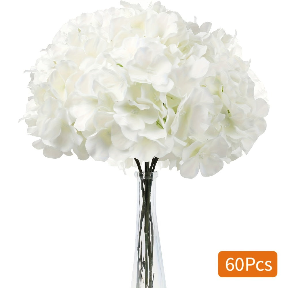 Artificial Hydrangea Flowers with Stems 60 Pack – Fake Hydrangea Flower Heads for Wedding Centerpieces, Bouquets, DIY Home Decor