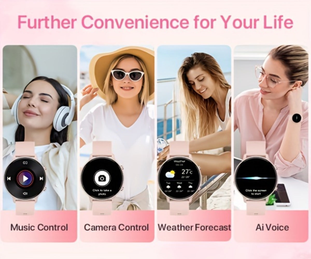Smartwatch Voice Assistant for Women 1.39" Full Touch – Siri & Google, Wireless Calling, 100+ Sport Modes, Fitness Tracker, Weather