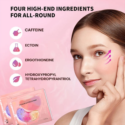 Tri-Color Glitter Under-Eye Mask Set with 24 Pairs of Individually Packed Pink, Gold and Green Gel Patches