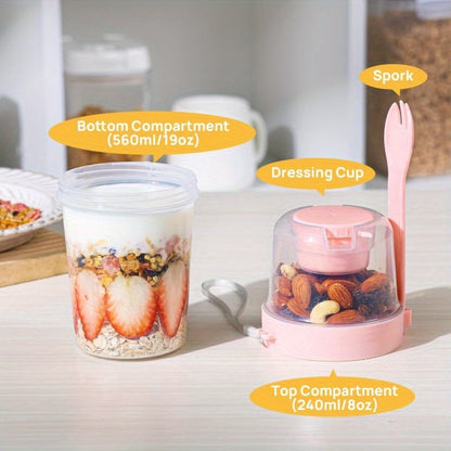 Yogurt Parfait Cups with Leakproof Lids and Spoons 4-Pack 27oz Large Microwave Safe Stackable Breakfast Containers Separate Toppings