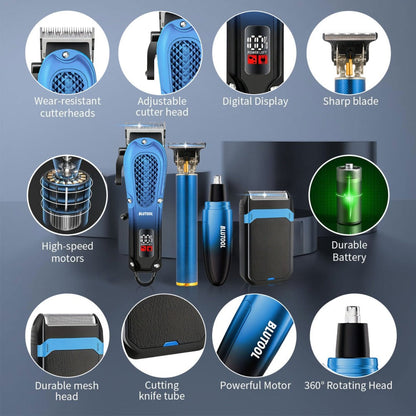 Electric Hair Trimmer & Beard Shaver Set for Men - Professional Rechargeable Hair Clipper with LED Display