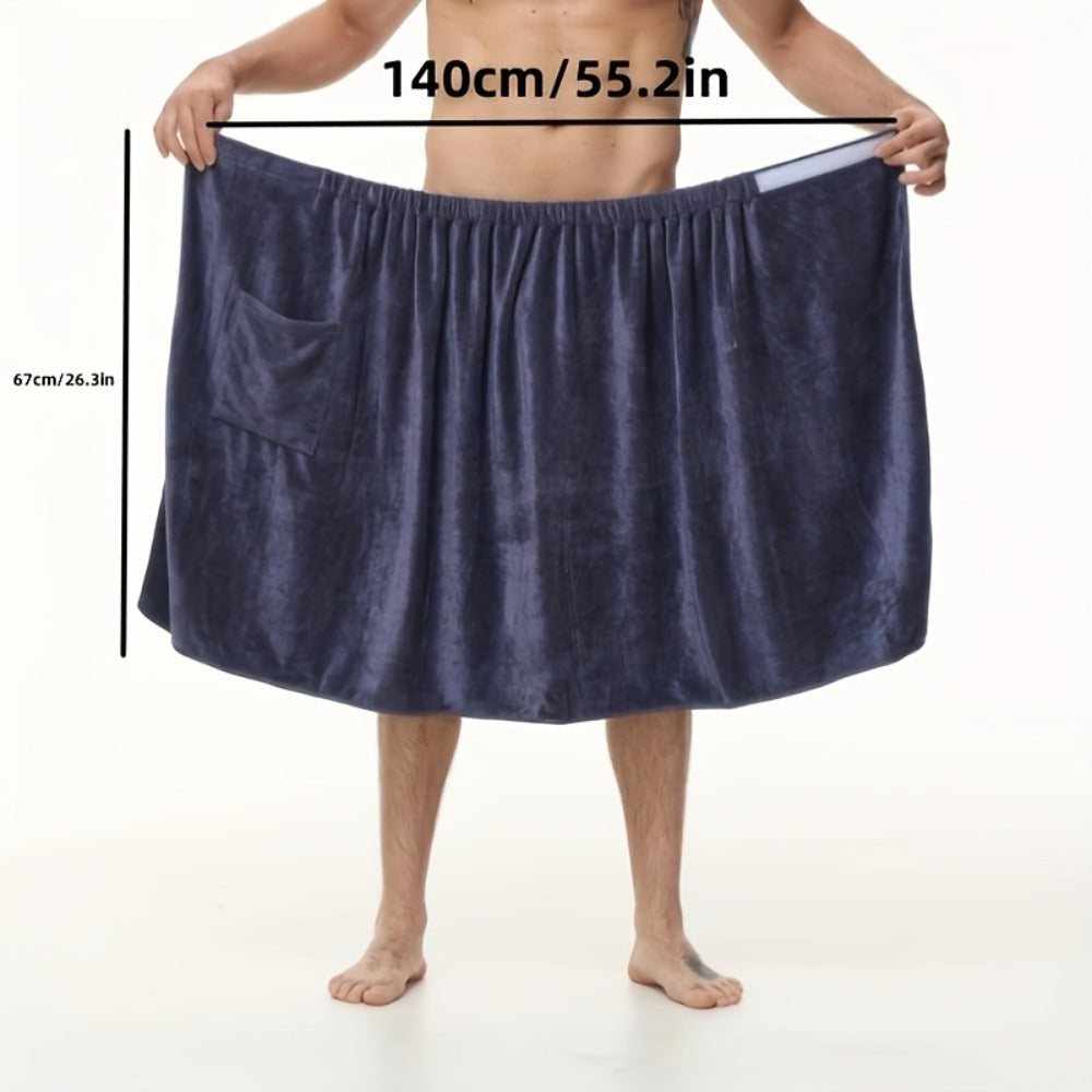 Bath Towels Wearable Mens Wrap 320GSM Suede Microfiber in Blue or Brown for Shower and Spa