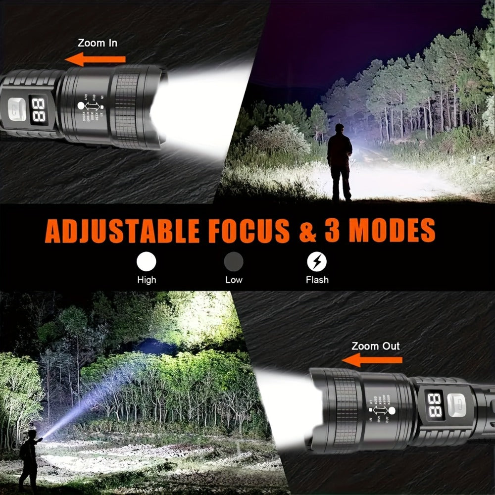 Flashlight Rechargeable 4-Piece Zoom Set with Digital Displays, USB Charging and IP65 Rating