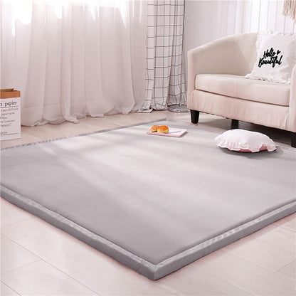 Tatami Floor Mat Thick Foam Padded Rug Coral Velvet Baby Play Mat Crawling Mat for Kids Nursery Playroom Living Room Yoga Mat Japanese Style
