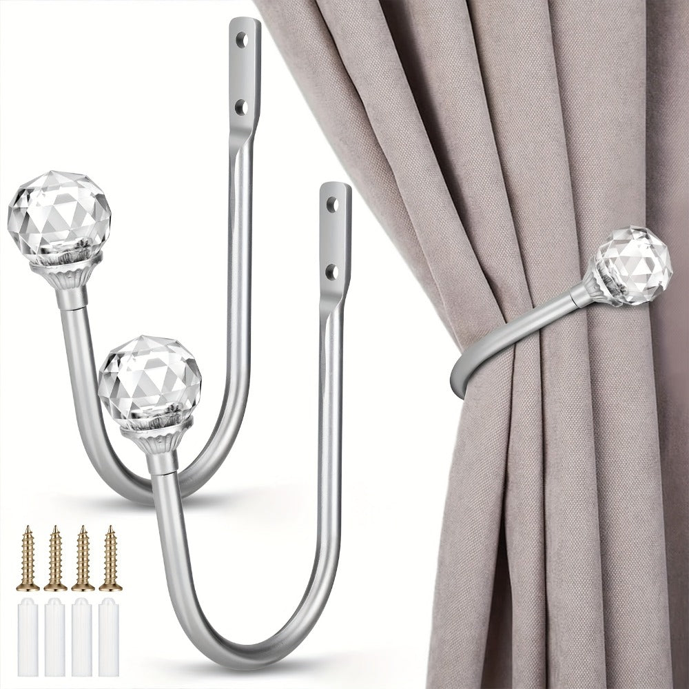 Crystal Curtain Holdbacks Wall Mounted 2-Pack Metal Drapery Tieback Hooks Home Office Decor