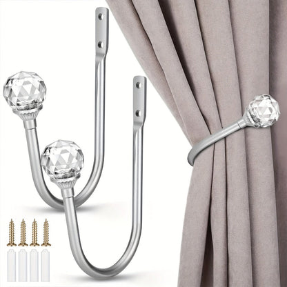 Crystal Curtain Holdbacks Wall Mounted 2-Pack Metal Drapery Tieback Hooks Home Office Decor