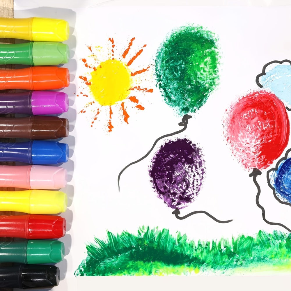 12-Color Neon Squeezable Tempera Paint Brush Pen Set with 24 ml Source Fill Labels and Tray